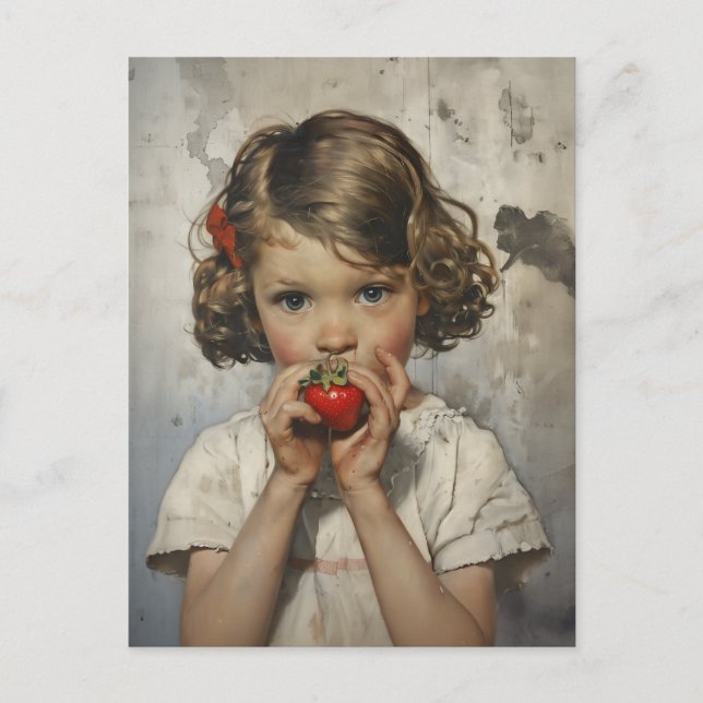 Erdbeere essen postkarte (Vorderseite)