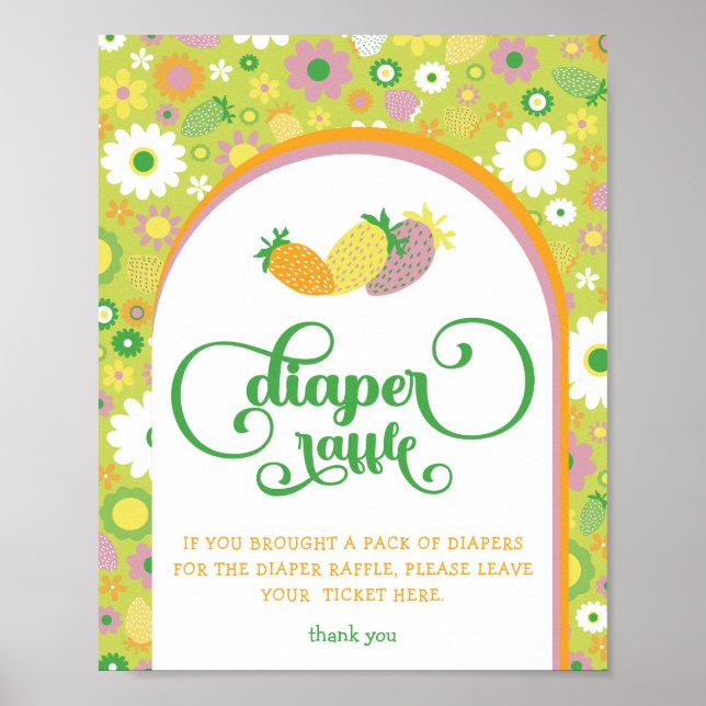 Erdbeere | Floral Diaper Raffel-Zeichen Poster (Vorne)