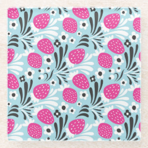 Erdbeere Floral: Nahtlose rosa Beere. Glasuntersetzer