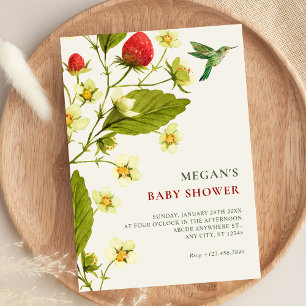 Erdbeere Floralzweig minimalistischer Babyshower Einladung