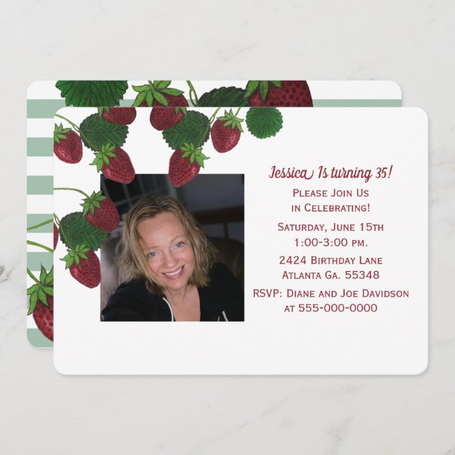 Erdbeere Foto Einladung (Vorne/Hinten)