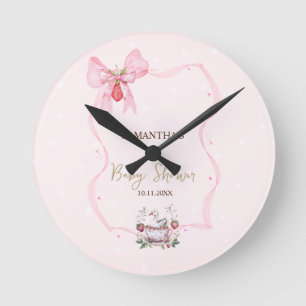 Erdbeere,Gans,Rahmen Punkte Baby Shower Runde Wanduhr