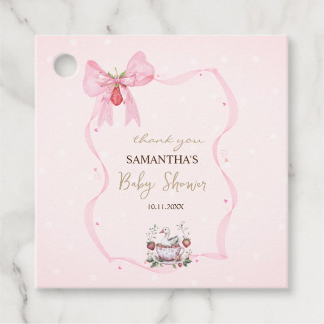 Erdbeere, Gänse, Rahmen-Kinderdusche Geschenkanhänger (Vorderseite)