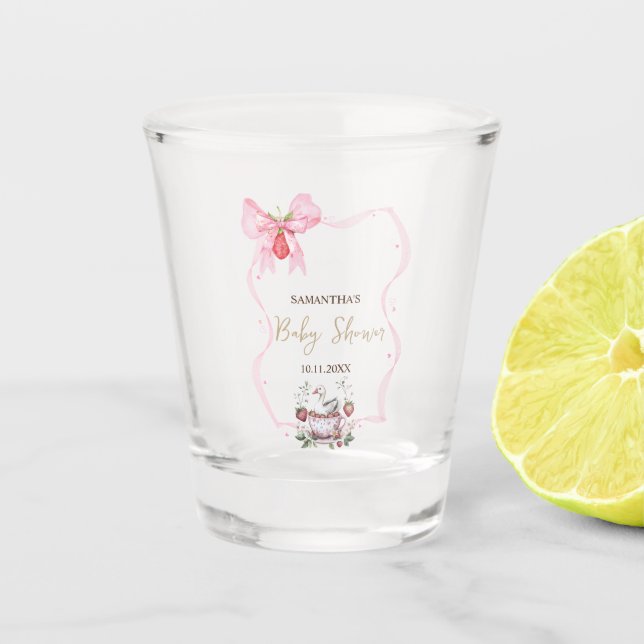 Erdbeere, Gänse, Rahmen-Kinderdusche Schnapsglas (Vorderseite)