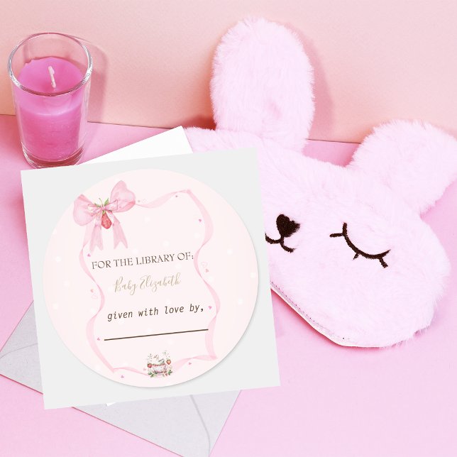 Erdbeere, Gänse, Rahmen Polka Dots Babydusche Runder Aufkleber (Von Creator hochgeladen)