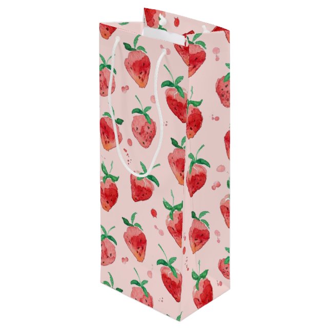 Erdbeere Geschenktüte Für Weinflaschen (Rückseite Schrägansicht)