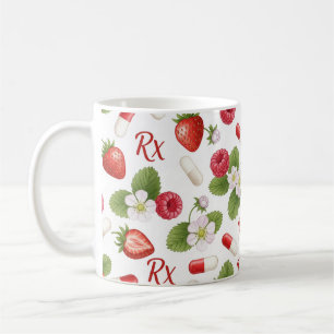 Erdbeere Himbeere Botanisches Pillenmuster Kaffeetasse