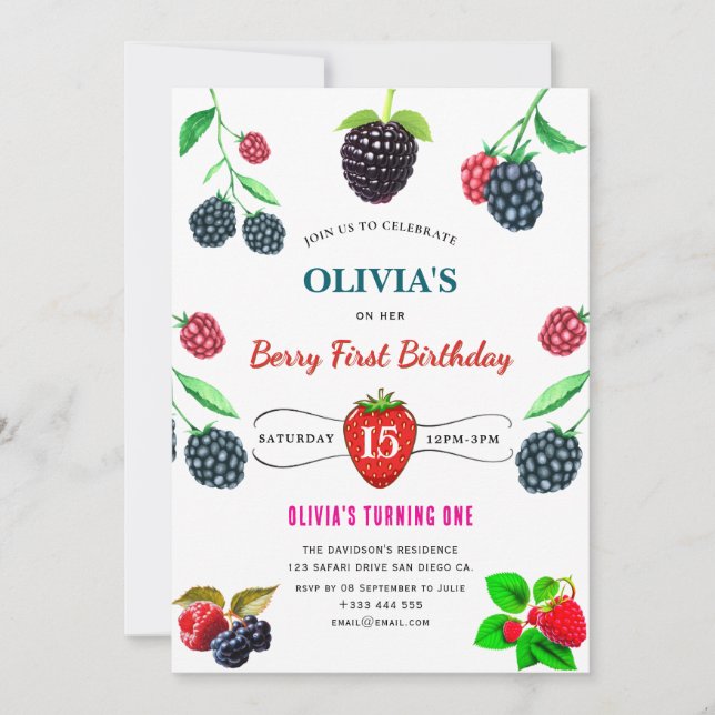 Erdbeere & Himbeere Geburtstagsparty Einladung (Vorderseite)