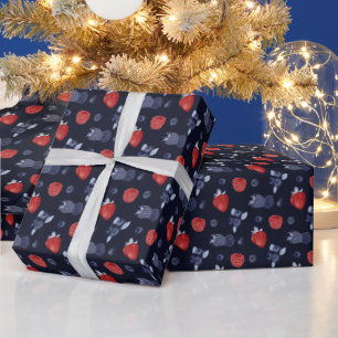 Erdbeere, Huckleberry, BlackBerry auf Navy Blue Geschenkpapier