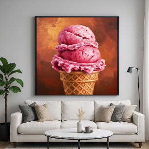 Erdbeere Ice Cream Cone - Malerische Kunst Poster