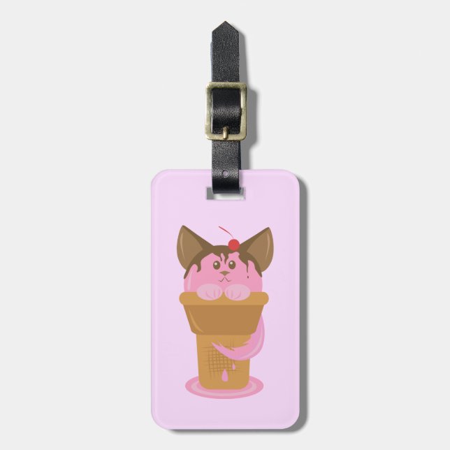 Erdbeere Ice Creme Cat Gepäckanhänger (Vorderseite vertikal)