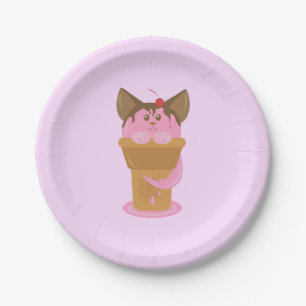 Erdbeere Ice Creme Cat Pappteller