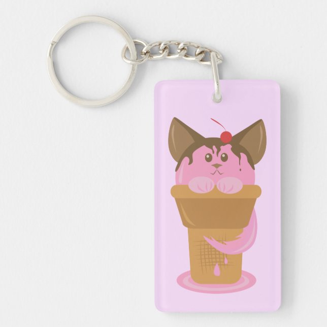 Erdbeere Ice Creme Cat Schlüsselanhänger (Vorderseite)