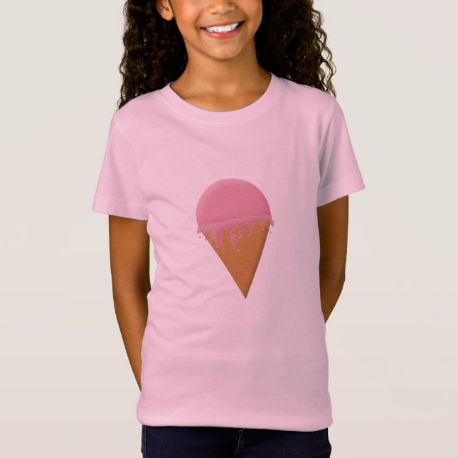 Erdbeere Ice Creme Cone Girls Pink T - Shirt (Vorderseite)