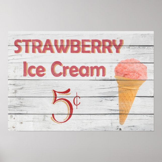 Erdbeere Ice Creme Cone Poster (Vorne)