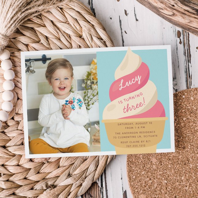 Erdbeere Ice Creme Kindergeburtstag Party Foto Einladung (Von Creator hochgeladen)