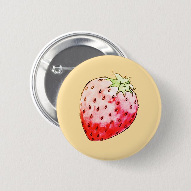 Erdbeere in Gelb Button (Vorne & Hinten)