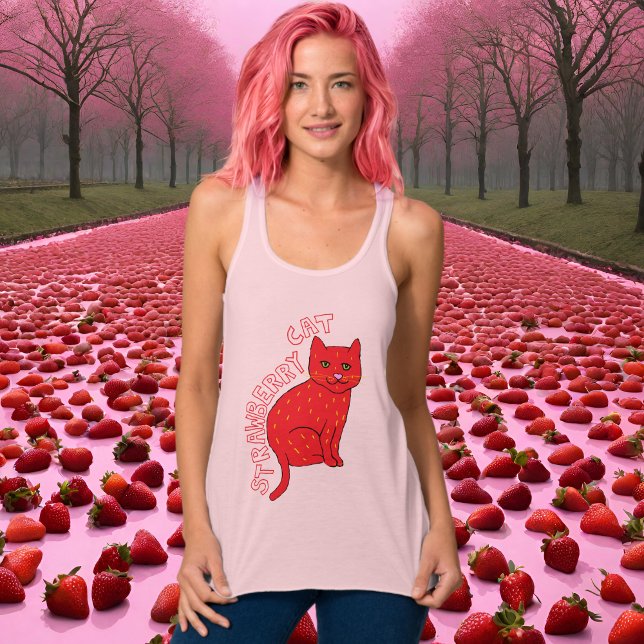Erdbeere Katzenrosa Katzen niedlicher stylischer T Tank Top (Von Creator hochgeladen)