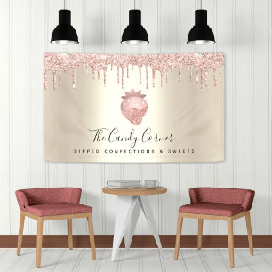 Erdbeere Konfektion Rosa Glitzer Tropfen Gold Chic Banner