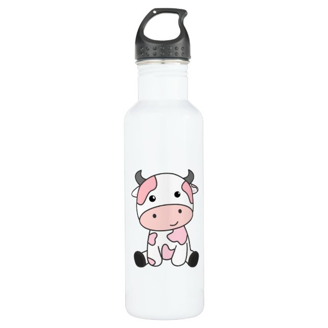 Erdbeere Kuh Niedlich Rosa Erdbeere Kuh Kawaii Edelstahlflasche (Vorderseite)