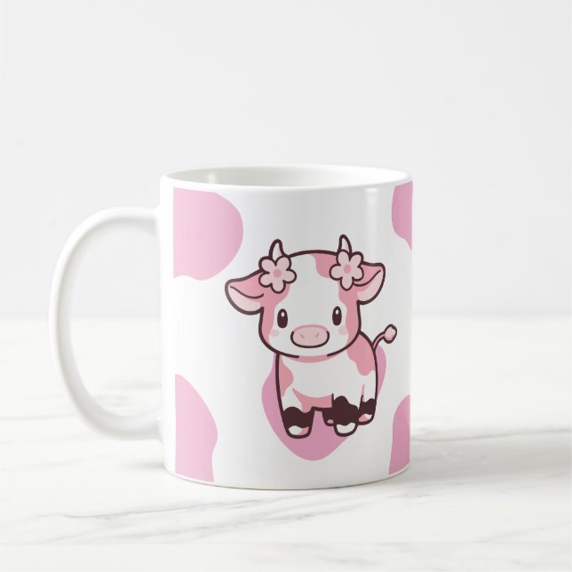 Erdbeere Kuh Niedlich rosa Tasse mit Name (Links)