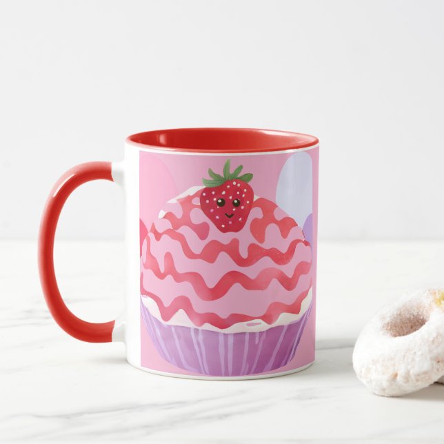 Erdbeere, kurzer Kuchen Tasse (Mit Donut)