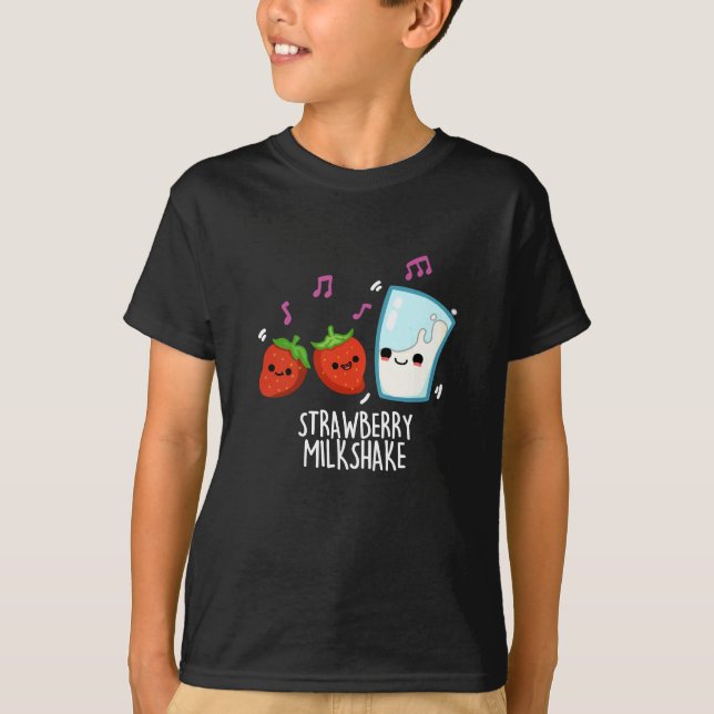Erdbeere Milch Shake Funny Food Puff Dark BG T-Shirt (Vorderseite)