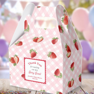 Erdbeere mit rosa Gingham-Baby-Girl-Shower Geschenkschachtel