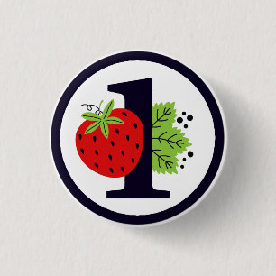 Erdbeere ONE Geburtstagsmädchen Baby 1. erster Geb Button