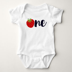 Erdbeere ONE Geburtstagsmädchen Baby 1. erster Geb Strampler