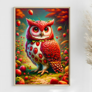 Erdbeere Owl Fantasy Surrealistische Schale Poster