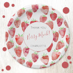 Erdbeere Personalisiert Pappteller<br><div class="desc">Niedliche,  süße und moderne Aquarellerdbeere Danke Berry Much Design. Passen Sie den Text an und ändern Sie den Namen,  um Ihre Feier zu Anzug. Original Kunst von Nic Squirrell</div>