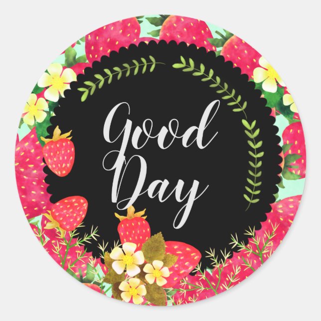 Erdbeere. Personalisiert. Schwarz. Runder Aufkleber (Vorderseite)