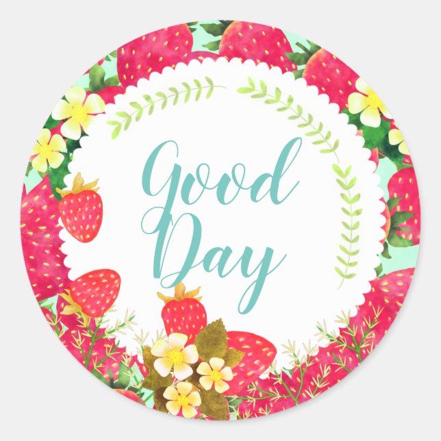 Erdbeere. Personalisiert. Weiß. Runder Aufkleber (Vorderseite)