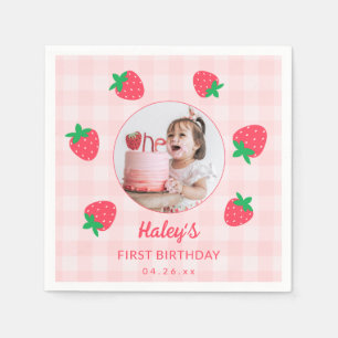 Erdbeere Pink Beere Erstes Baby Geburtstagsfoto Serviette