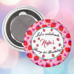 Erdbeere Pink Geburtstagsfeier Personalisiert Magnet