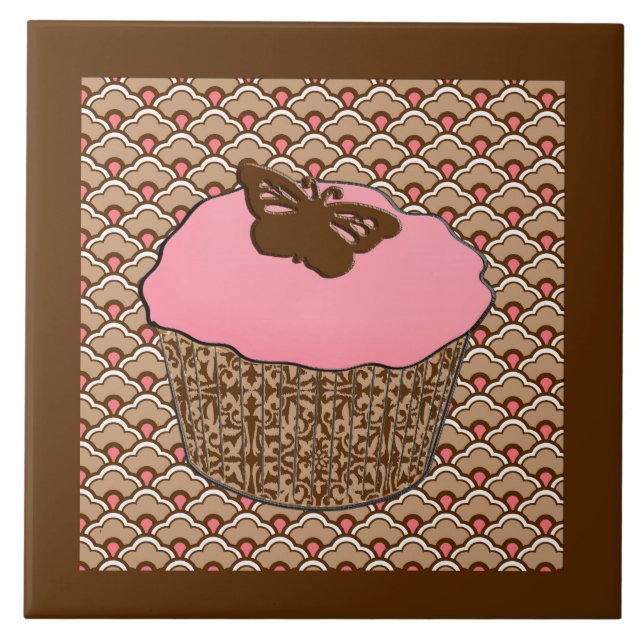 Erdbeere Pink Mattiert Cupcake Fliese (Vorderseite)