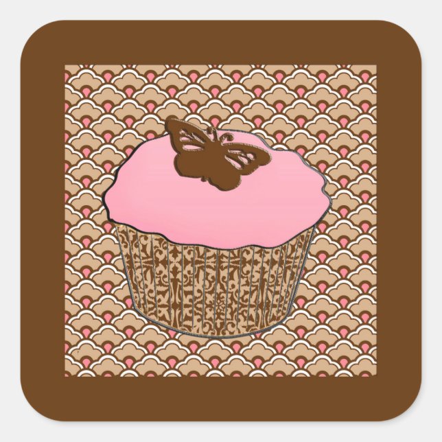 Erdbeere Pink Mattiert Cupcake Quadratischer Aufkleber (Vorderseite)