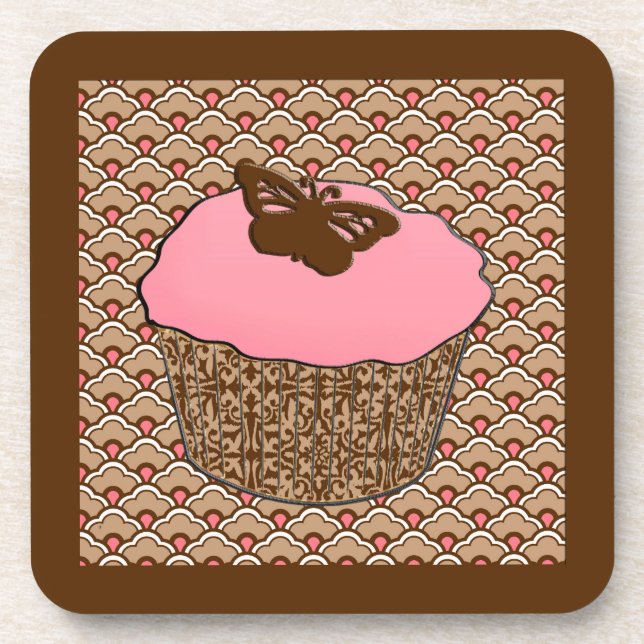 Erdbeere Pink Mattiert Cupcake Untersetzer (Vorderseite)