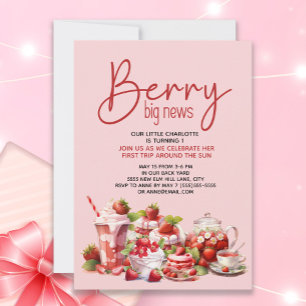 Erdbeere Pink Rote Beere 1. Geburtstag Einladung