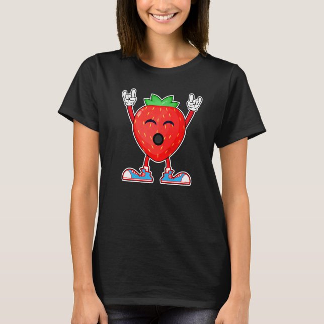 Erdbeere, Rock Hand und Roll Erdbeere Erdbeerobst  T-Shirt (Vorderseite)
