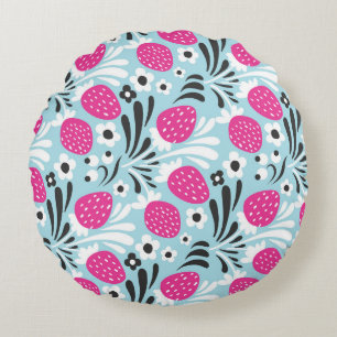 Erdbeere: Rosa Berry Nahtlos. Rundes Kissen