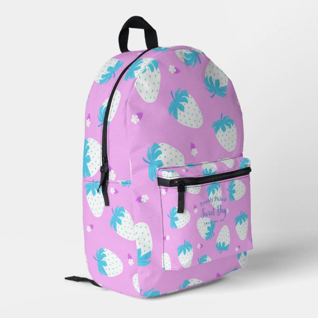 Erdbeere Rosa Blau Bedruckter Rucksack (Rückseitige Ecke links)