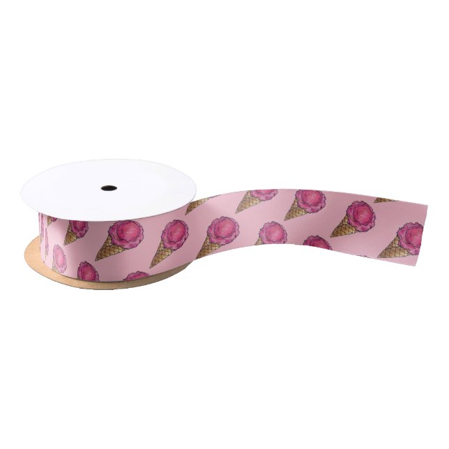 Erdbeere Rosa Eiscreme Waffelkone Feinschmecker Satinband (Spule)
