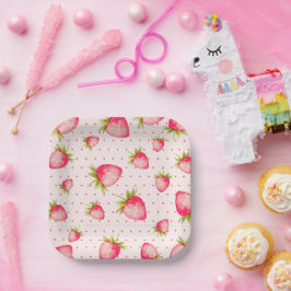 Erdbeere Rosa grünes Party Pappteller