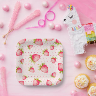 Erdbeere Rosa grünes Party Pappteller