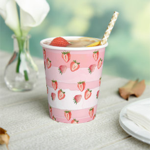 Erdbeere Rosa Streifen Pappbecher
