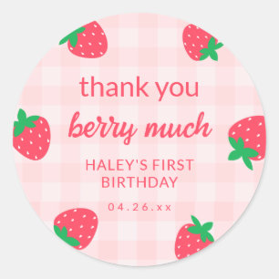 Erdbeere Rosa Süße Beere Erste 1. Baby-Geburtstag Runder Aufkleber