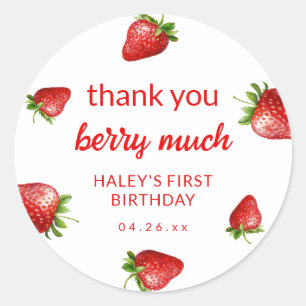 Erdbeere Rosa Süße Beere Erste 1. Baby Geburtstag Runder Aufkleber