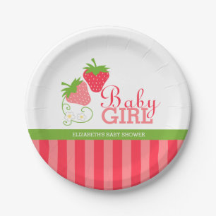 Erdbeere Rosa und grüne Babydusche Pappteller